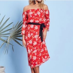 NWT Lovers + Friends Elle Off the Shoulder Midi Dress in South Beach Floral